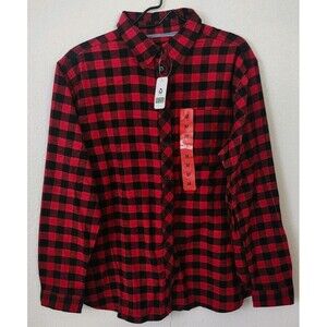 Lands' End Flannel Shirt Womens Size M Red Plaid Long Sleeve Cotton  NWT  C5